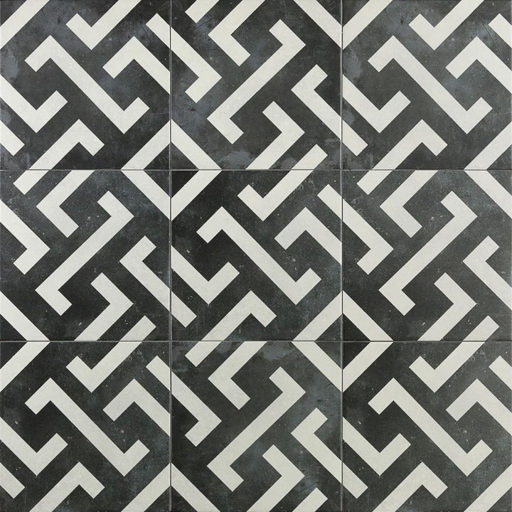 Artmore Tile Magnifico Black 9-in x 9-in Glazed Porcelain Encaustic Floor and Wall Tile product image