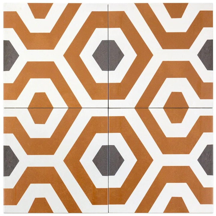 Artmore Tile Magnifico Orange 9-in x 9-in Glazed Porcelain Encaustic Floor and Wall Tile product image