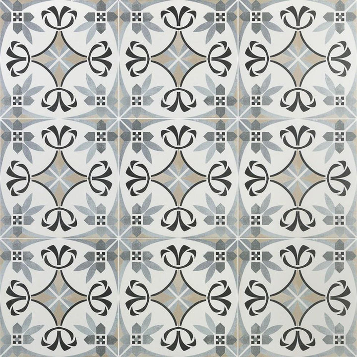 Artmore Tile Magnifico Gray 9-in x 9-in Glazed Porcelain Encaustic Floor and Wall Tile product image