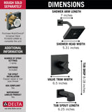 Delta Ara Matte Black 1-Handle Bathtub and Shower Faucet, H2Okinetic, Trim Only