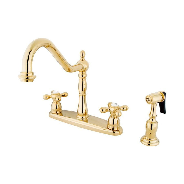 Elements of Design New Orleans Polished Brass 2-Handle Deck-Mount Bridge Kitchen Faucet with Side Sprayer