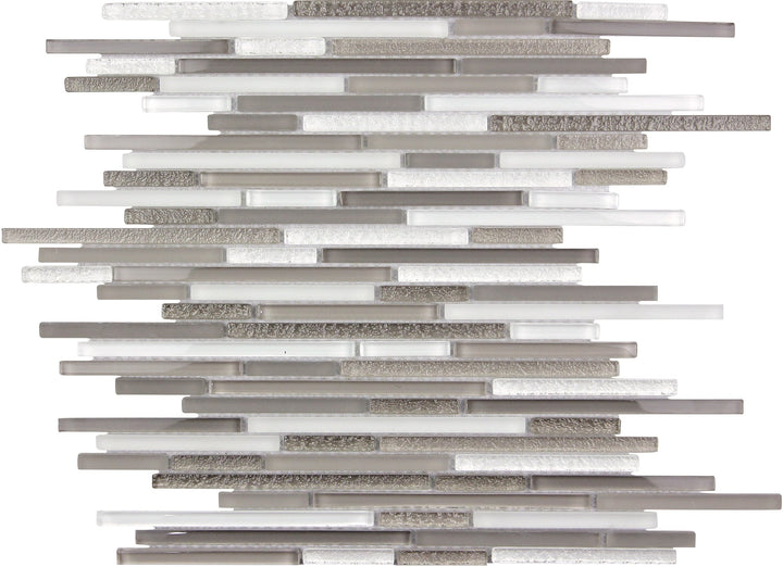 Apollo Tile White and Gray 12-in x 12-in Glossy Glass Brick look Mosaic Wall Tile product image