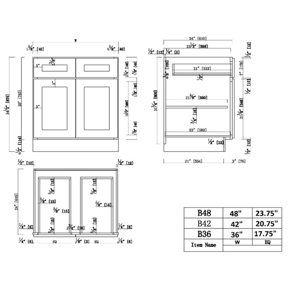 Design House Brookings 36-in W x 34.5-in H x 24-in D White Maple L-shaped 2-Drawers Base Fully Assembled Plywood Cabinet (Recessed Panel Shaker Style)