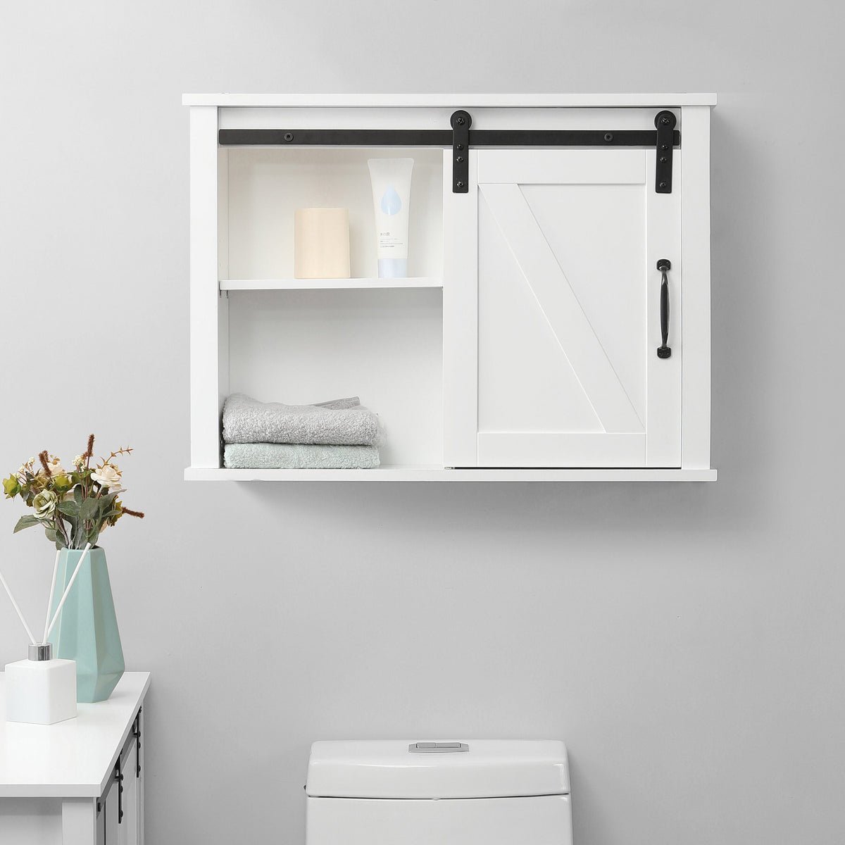 LuxenHome 21.17-in x 19.69-in x 7.8-in White Bathroom Wall Cabinet