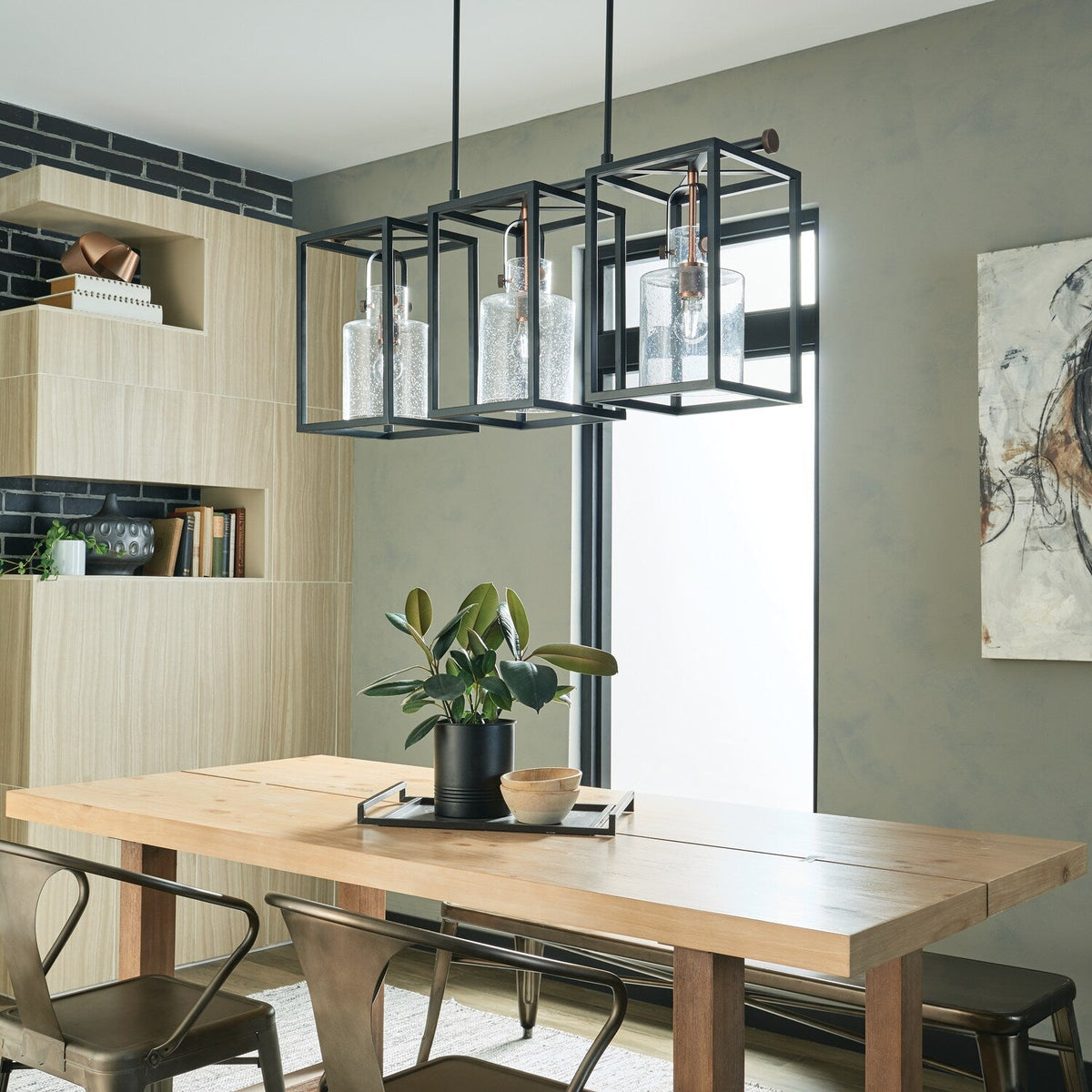 Kichler Kitner 3-Light Black and Antique Copper Industrial Dry Rated Chandelier