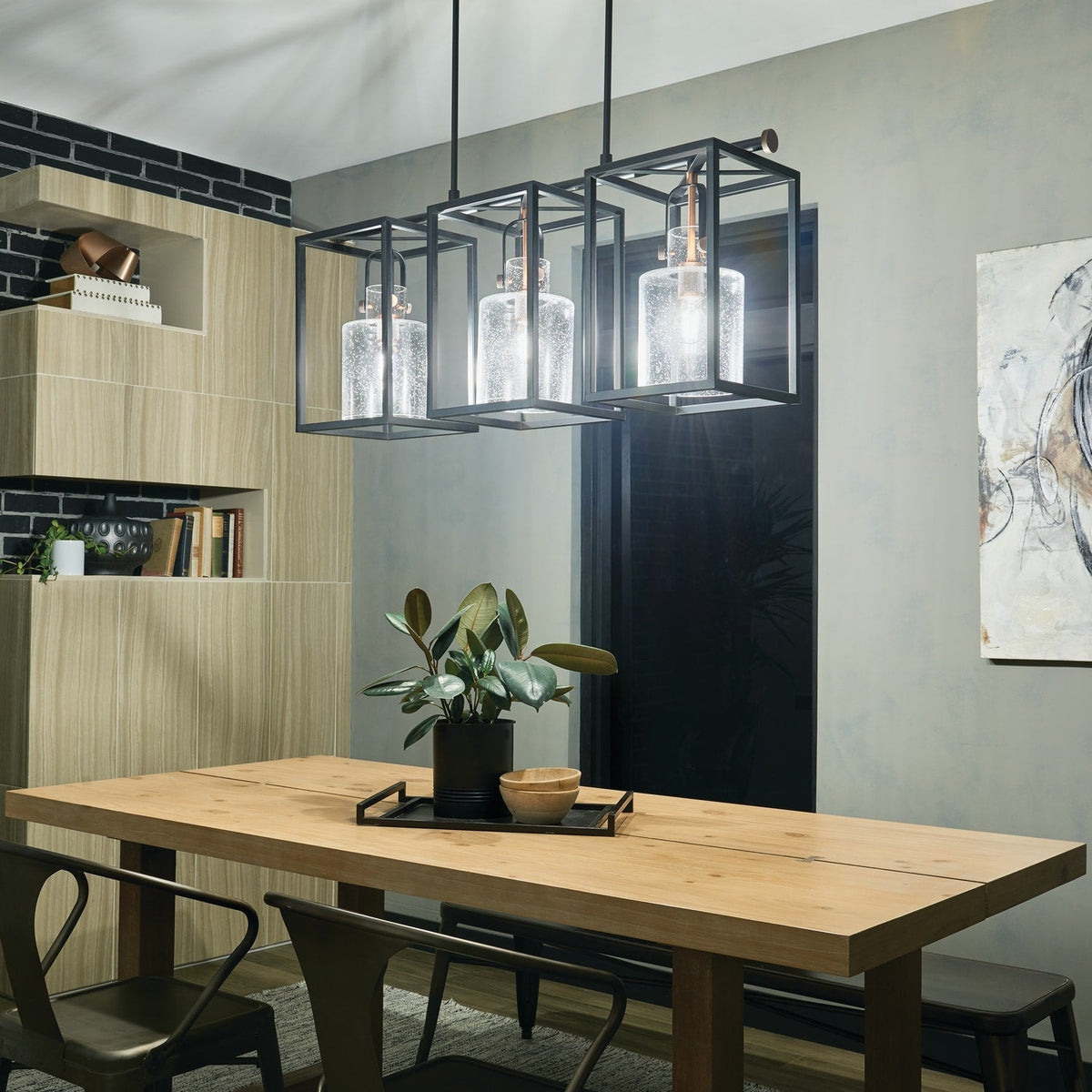 Kichler Kitner 3-Light Black and Antique Copper Industrial Dry Rated Chandelier