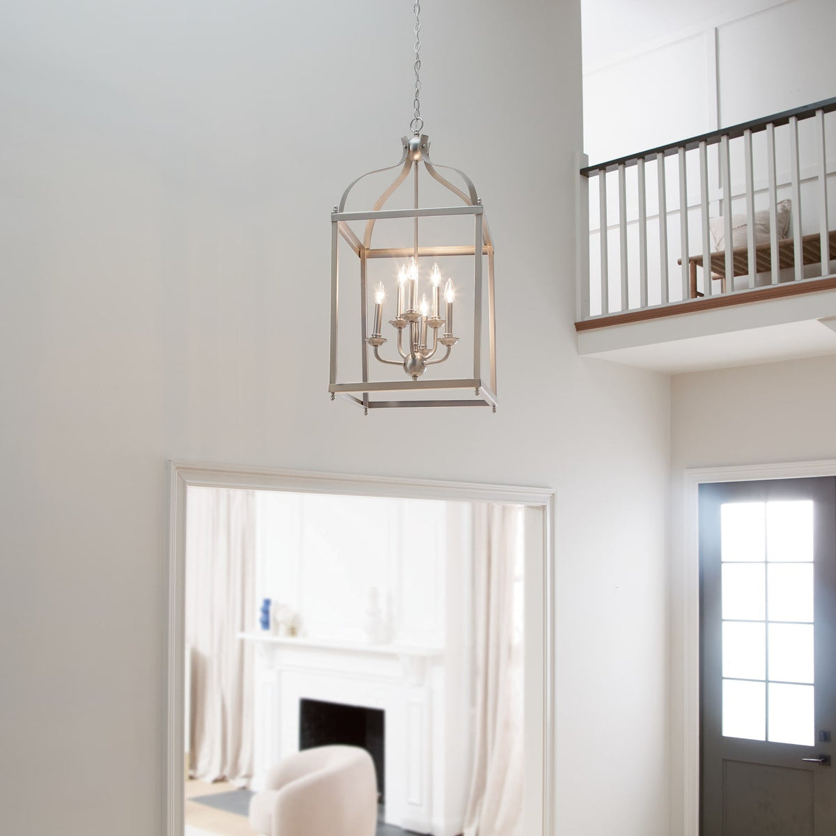 Kichler Larkin 6-Light Brushed Nickel Transitional Lantern Medium Hanging Pendant Light