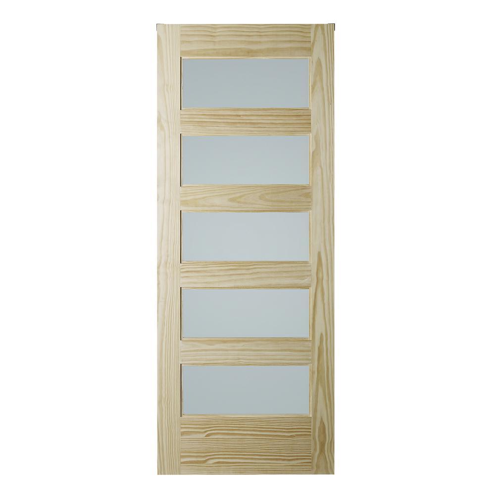 37 in. x 84 in. 5-Lite Frosted Unfinished Clear Pine Interior Barn Door Slab - Super Arbor