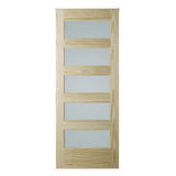 37 in. x 84 in. 5-Lite Frosted Unfinished Clear Pine Interior Barn Door Slab - Super Arbor