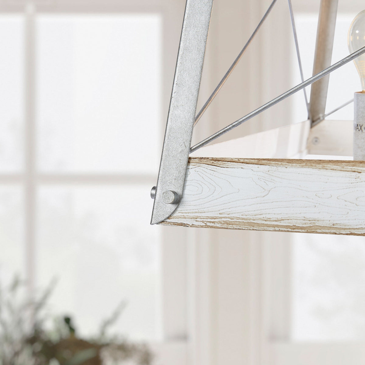 Progress Lighting Bradberry 5-Light Antique White with Galvanized Accents Farmhouse Lantern Pendant Light, 18.12-in
