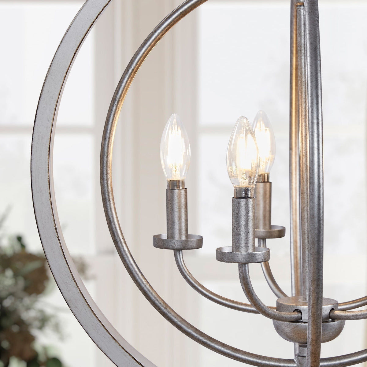 Progress Lighting Fairwood 5-Light Antique White and Galvanized Farmhouse Globe Medium Hanging Pendant Light