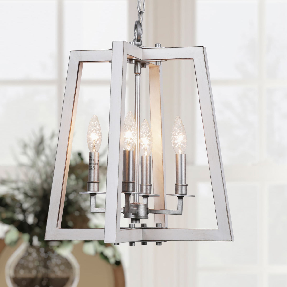 Progress Lighting Forrester 4-Light Antique White and Galvanized Farmhouse Square Medium Hanging Pendant Light