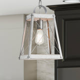 Progress Lighting Bradberry Antique White with Galvanized Accents Farmhouse Lantern Pendant Light, 9.125-in W x 16.875-in H
