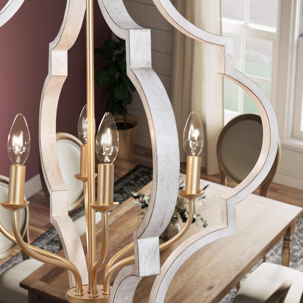 Progress Lighting Teigen 6-Light Antique White and Vintage Gold Transitional Geometric Large Hanging Pendant Light