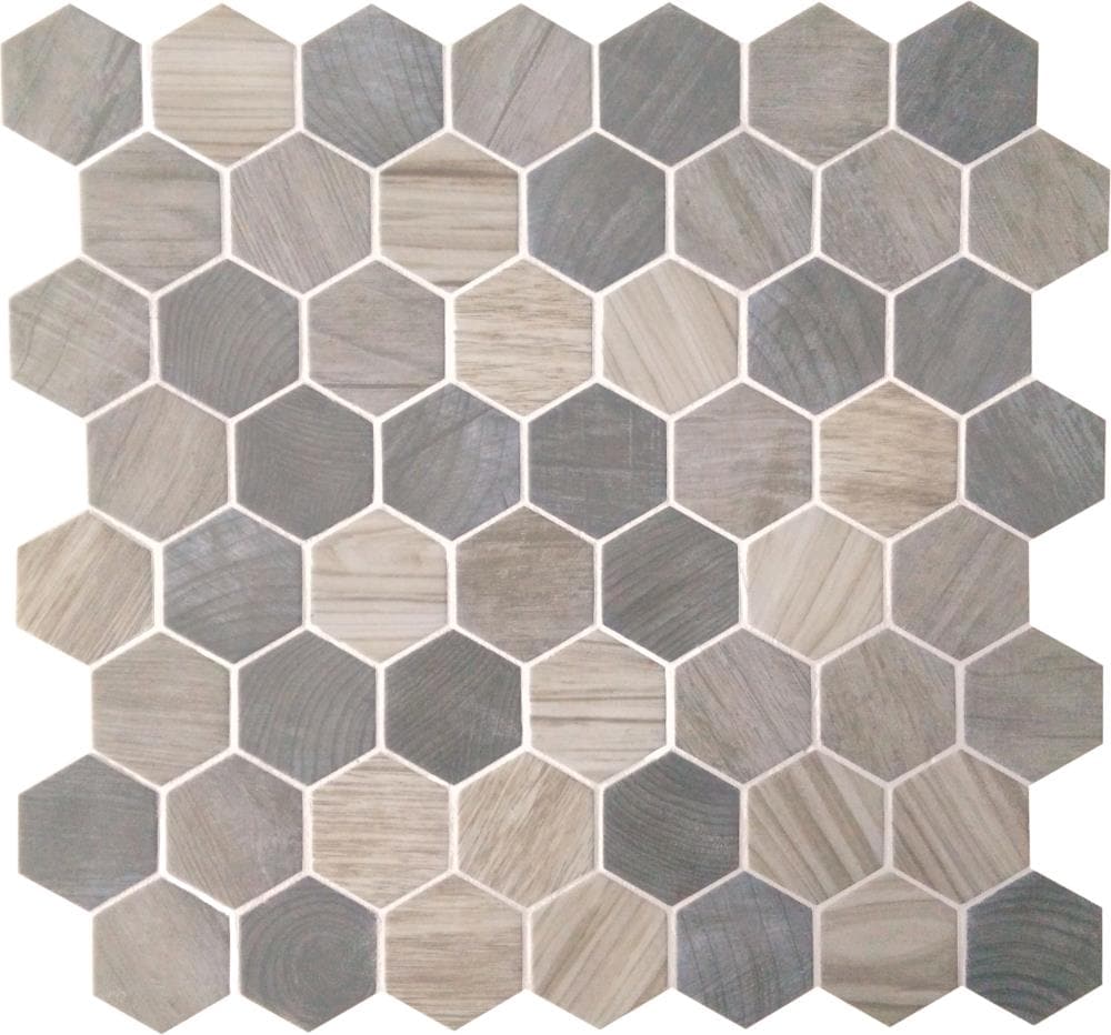 Daltile Crosswood Pelican 11-in x 11-in Glazed Porcelain Wood look Hexagon Mosaic Floor and Wall Tile product image