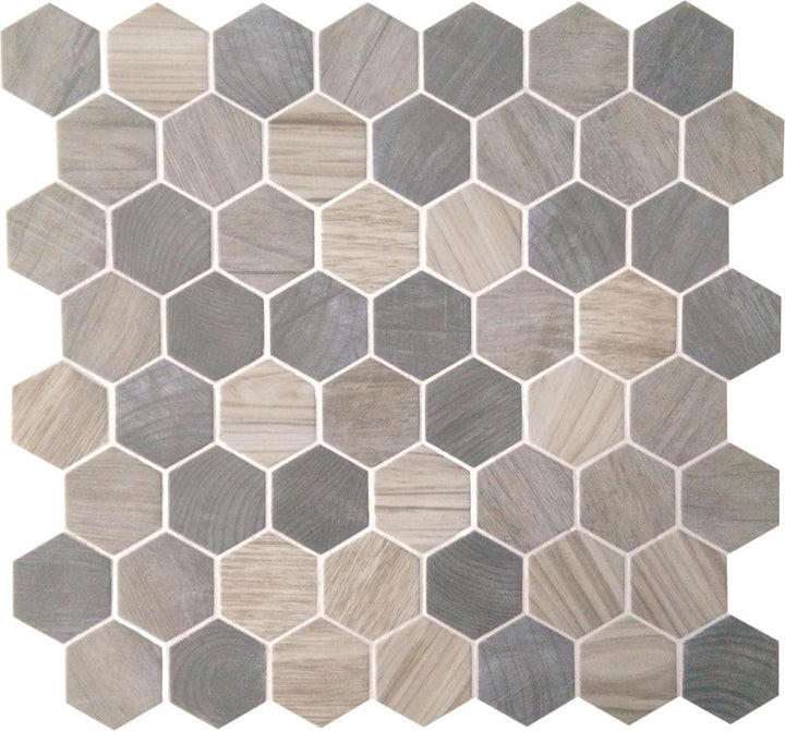 Daltile Crosswood Pelican 11-in x 11-in Glazed Porcelain Wood look Hexagon Mosaic Floor and Wall Tile product image