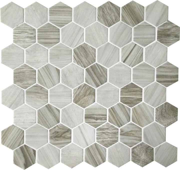 Daltile Crosswood Seagull 11-in x 11-in Glazed Porcelain Wood look Hexagon Mosaic Floor and Wall Tile product image