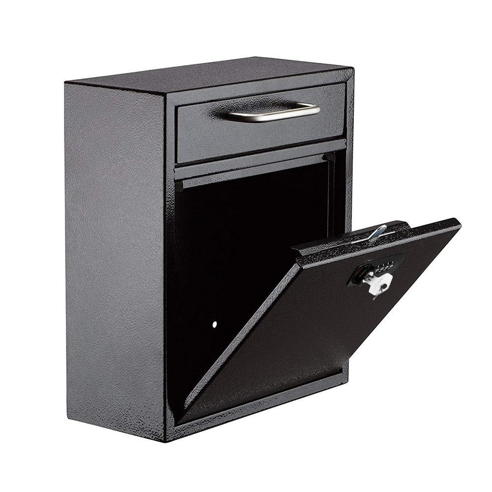 Black Medium Drop Box Wall Mounted Locking Mail Box with Key and Combination lock - Super Arbor