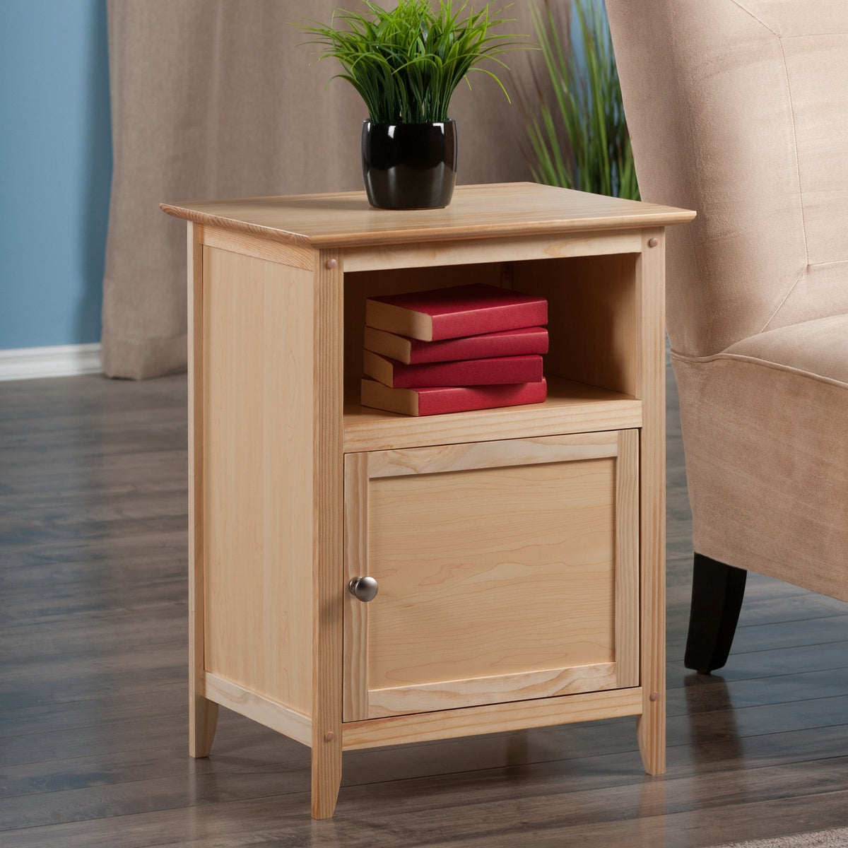Winsome Wood Henry Natural Wood Nightstand with Open Storage Compartment and Cabinet Storage