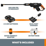 Worx POWER SHARE 40-Volt 450 PSI 0.90 GPM Hydroshot Portable Pressure Washer