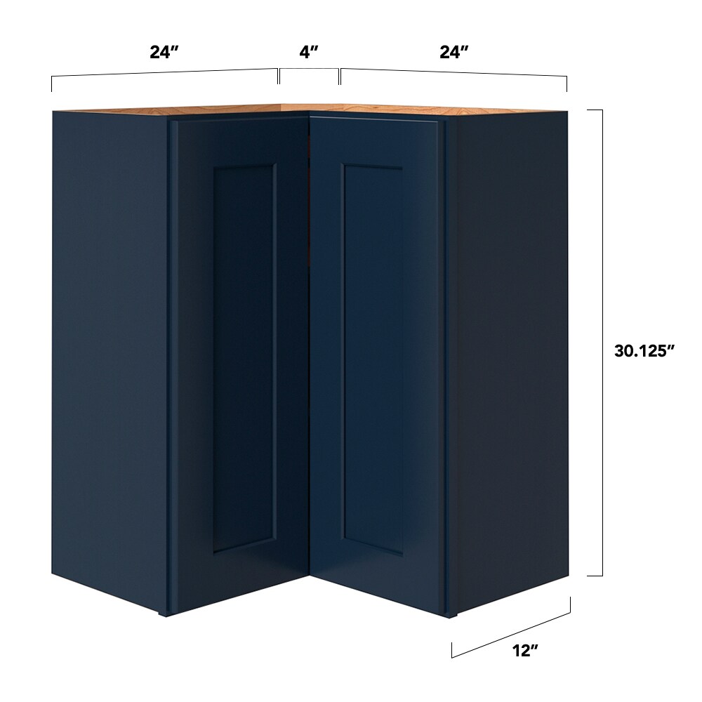allen + roth Port 24-in W x 30.125-in H x 12-in D Navy Diagonal Corner Wall Fully Assembled Cabinet (Flat Panel Shaker Style)