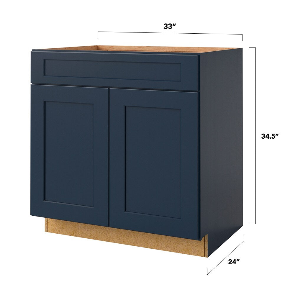 allen + roth Port 33-in W x 34.5-in H x 24-in D Navy 1-Drawer Base Fully Assembled Cabinet (Flat Panel Shaker Style)