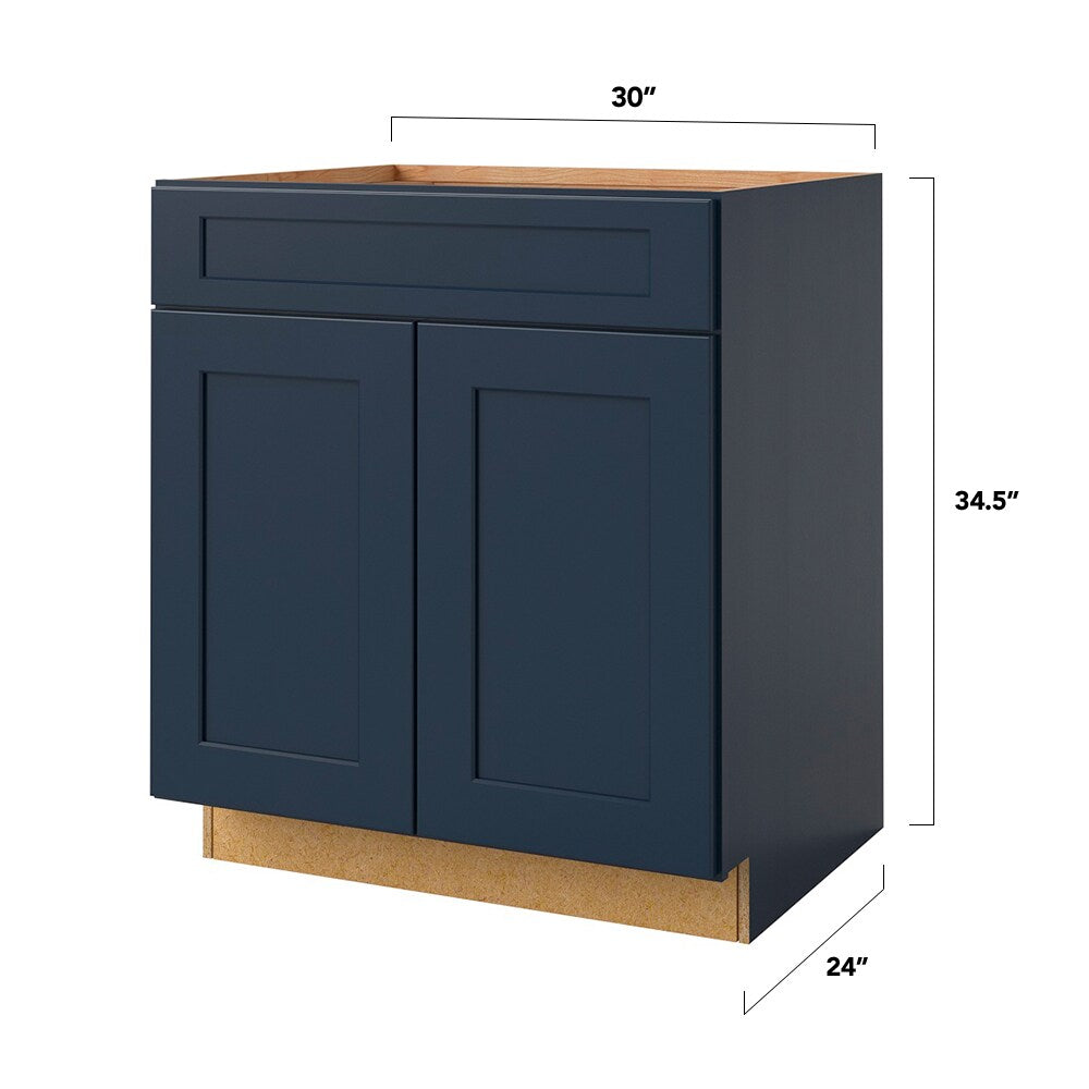 allen + roth Port 30-in W x 34.5-in H x 24-in D Navy 1-Drawer Base Fully Assembled Cabinet (Flat Panel Shaker Style)