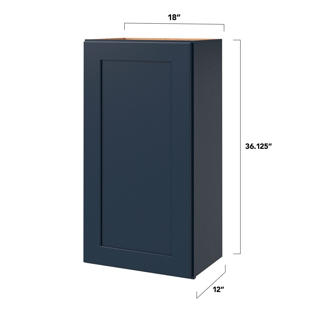 allen + roth Port 18-in W x 36.125-in H x 12-in D Navy Wall Fully Assembled Cabinet (Flat Panel Shaker Door Style)