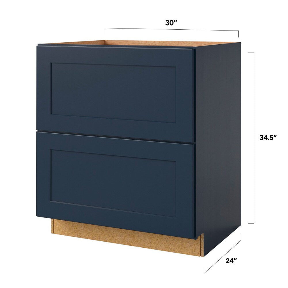 allen + roth Port 30-in W x 34.5-in H x 24-in D Navy 2-Drawer Base Fully Assembled Cabinet (Flat Panel Style)