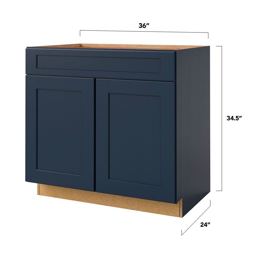 allen + roth Port 36-in W x 34.5-in H x 24-in D Navy 1-Drawer Base Fully Assembled Cabinet (Flat Panel Shaker Style)