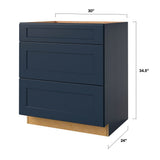 allen + roth Port 30-in W x 34.5-in H x 24-in D Navy 3-Drawer Base Fully Assembled Cabinet (Flat Panel Style)
