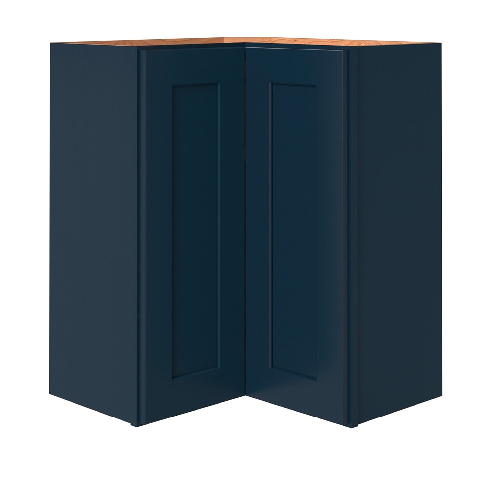 allen + roth Port 24-in W x 30.125-in H x 12-in D Navy Diagonal Corner Wall Fully Assembled Cabinet (Flat Panel Shaker Style)