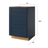 allen + roth Port 21-in W x 34.5-in H x 24-in D Navy 3-Drawer Base Fully Assembled Cabinet (Flat Panel Style)