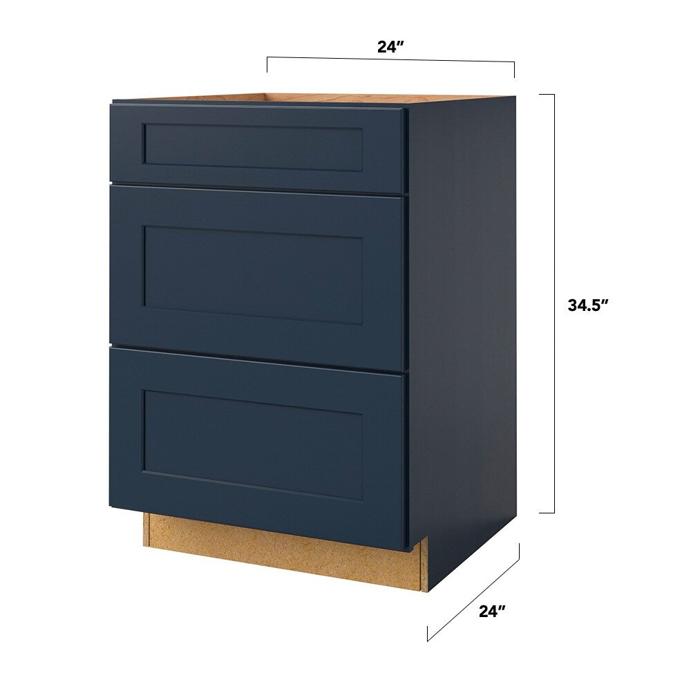 allen + roth Port 24-in W x 34.5-in H x 24-in D Navy 3-Drawer Base Fully Assembled Cabinet (Flat Panel Style)