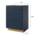 allen + roth Port 24-in W x 34.5-in H x 24-in D Navy 3-Drawer Base Fully Assembled Cabinet (Flat Panel Style)