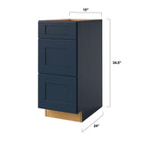 allen + roth Port 15-in W x 34.5-in H x 24-in D Navy 3-Drawer Base Fully Assembled Cabinet (Flat Panel Style)
