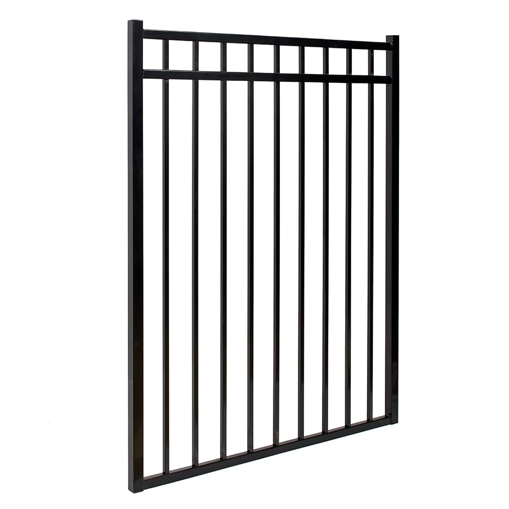Fortress Building Products Versai 5-ft H x 4-ft W Gloss Black Powder-coated Galvanized Steel Spaced Picket Flat-top Privacy Walk-thru Fence Gate