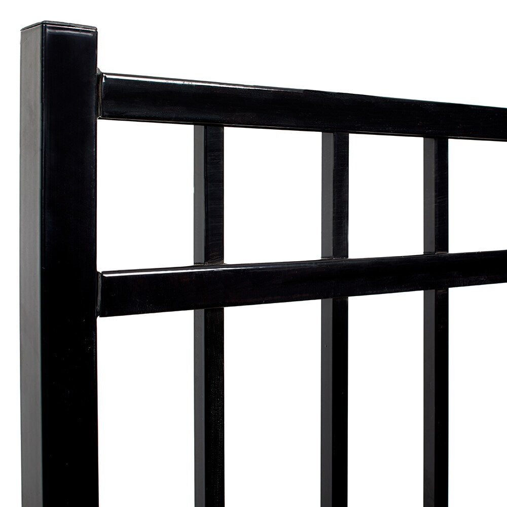 Fortress Building Products Versai 5-ft H x 4-ft W Gloss Black Powder-coated Galvanized Steel Spaced Picket Flat-top Privacy Walk-thru Fence Gate