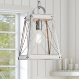 Progress Lighting Bradberry Antique White with Galvanized Accents Farmhouse Lantern Pendant Light, 9.125-in W x 16.875-in H