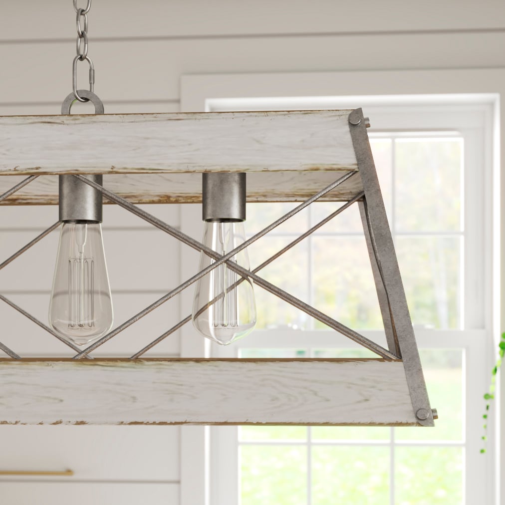 Progress Lighting Bradberry 5-Light Antique White and Galvanized Farmhouse Linear Large Hanging Kitchen Island Light