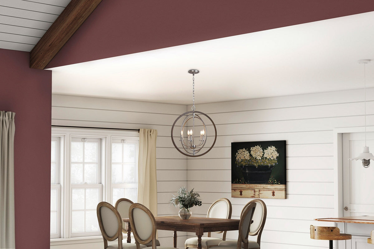 Progress Lighting Fairwood 5-Light Teak Wood and Satin Nickel Transitional Globe Medium Hanging Pendant Light