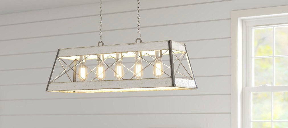 Progress Lighting Bradberry 5-Light Antique White with Galvanized Accents Linear Chandelier, 33.62-in