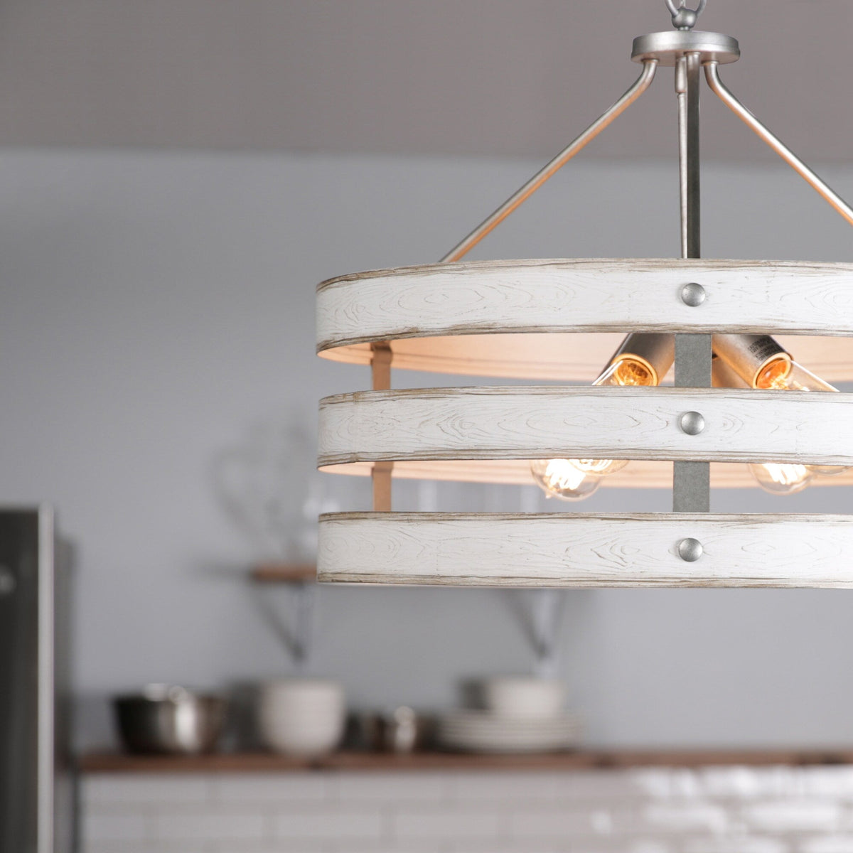 Progress Lighting Gulliver 4-Light Galvanized Farmhouse Drum Medium Hanging Pendant Light