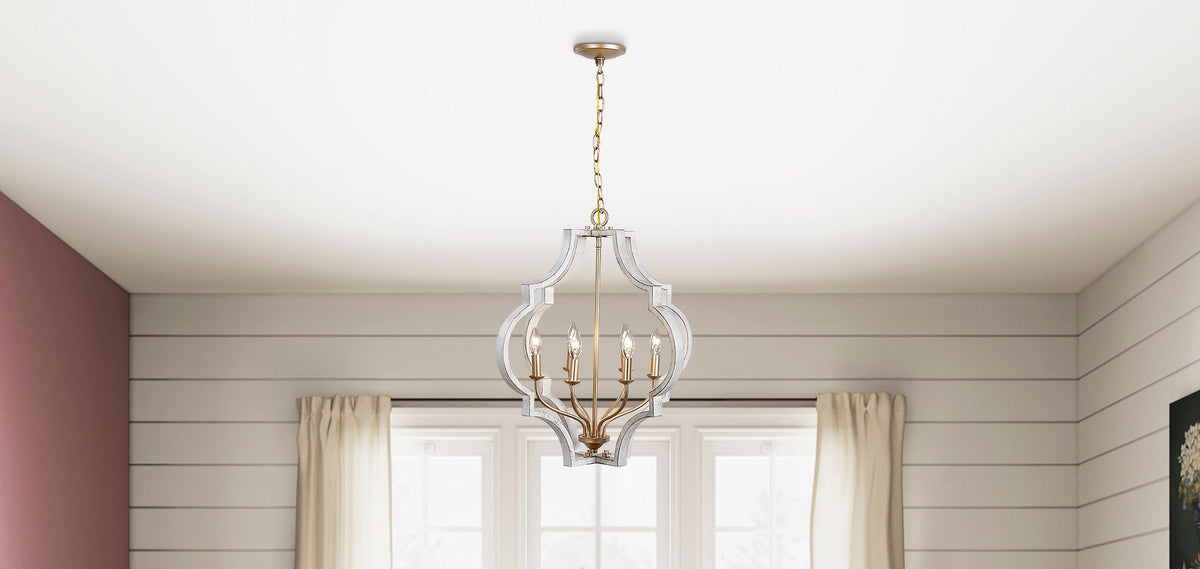Progress Lighting Teigen 6-Light Antique White and Vintage Gold Transitional Geometric Large Hanging Pendant Light