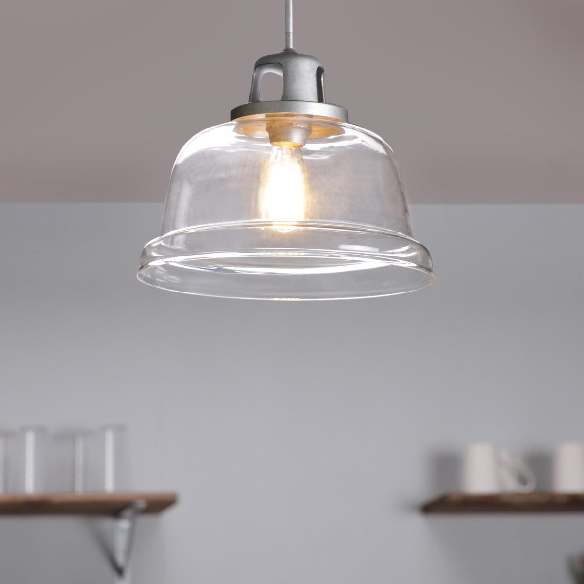Progress Lighting Embellish Galvanized Coastal Clear Glass Bell Pendant Light, 14-in Width