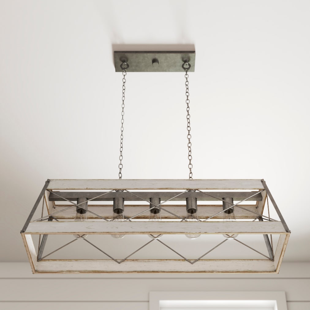 Progress Lighting Bradberry 5-Light Antique White with Galvanized Accents Linear Chandelier, 33.62-in