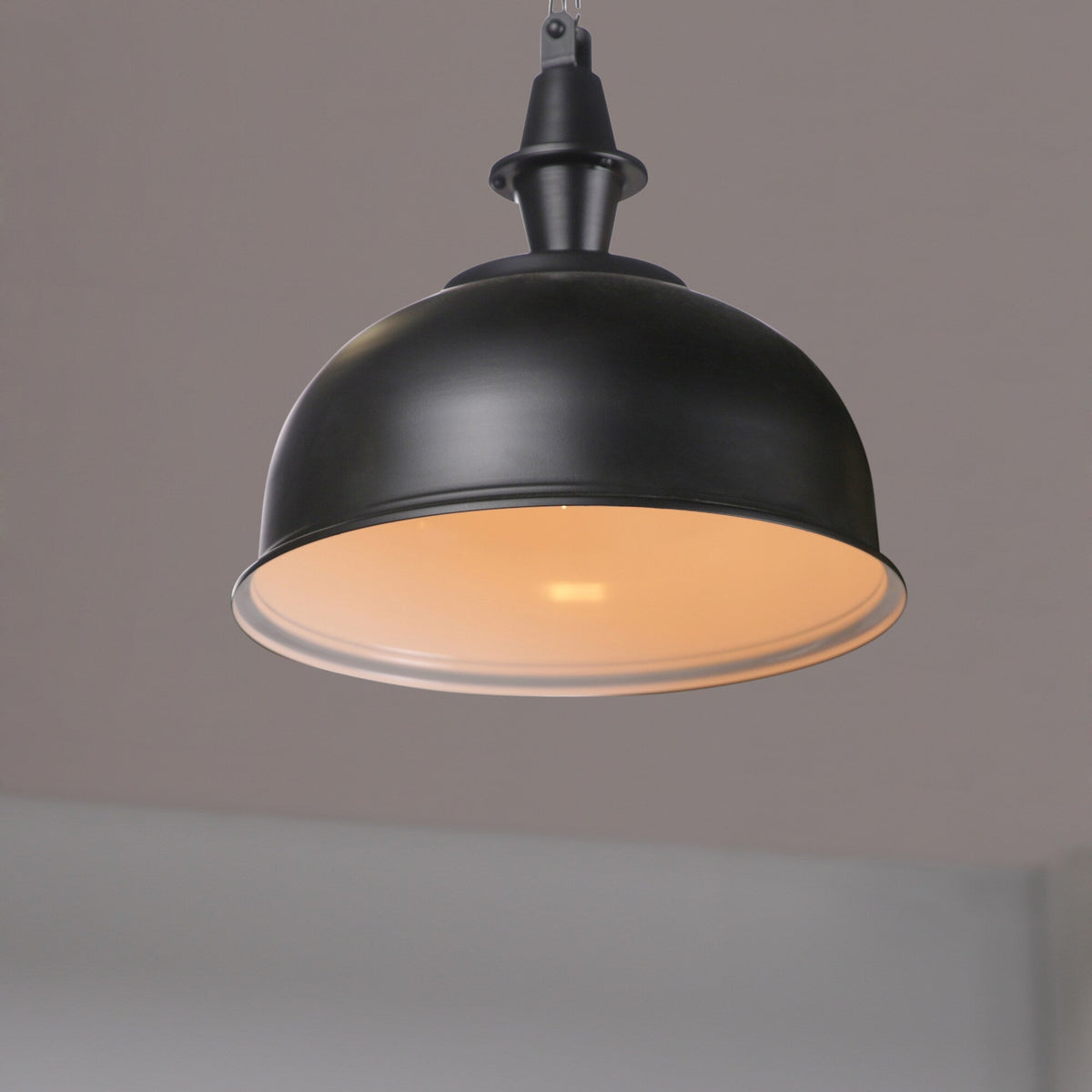 Progress Lighting Impress Black Industrial Dome Pendant Light, 16-in W x 15.125-in H
