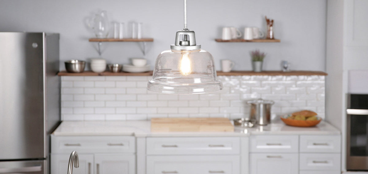 Progress Lighting Embellish Galvanized Coastal Clear Glass Bell Pendant Light, 14-in Width