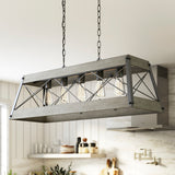Progress Lighting Bradberry 5-Light Weathered Oak and Graphite Farmhouse Linear Large Hanging Kitchen Island Light