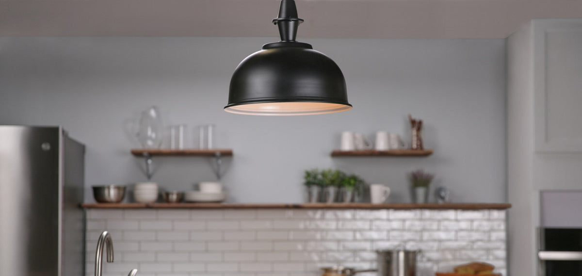 Progress Lighting Impress Black Industrial Dome Pendant Light, 16-in W x 15.125-in H